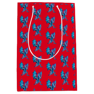 Blauw Vuur Draak Fantasie Mythisch Wezen Rood Kuns Medium Cadeauzakje