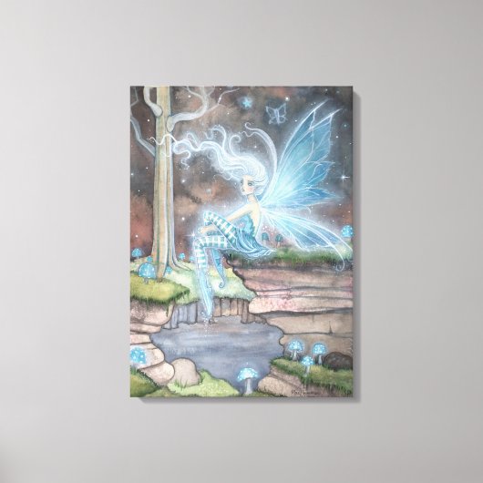 Blauw Vuur Fantasie Fee Kunst Omwikkelde Canvas Afdruk (Voorkant)