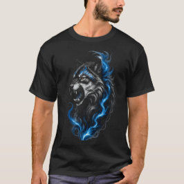 Blauw Vuur Wolf T-Shirt | Fantasie Wolf Grafische 