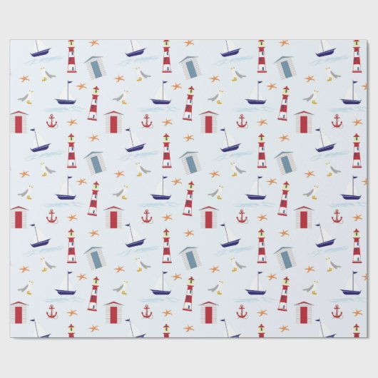 Blauw vuurtoren cadeaupapier (Vlak)