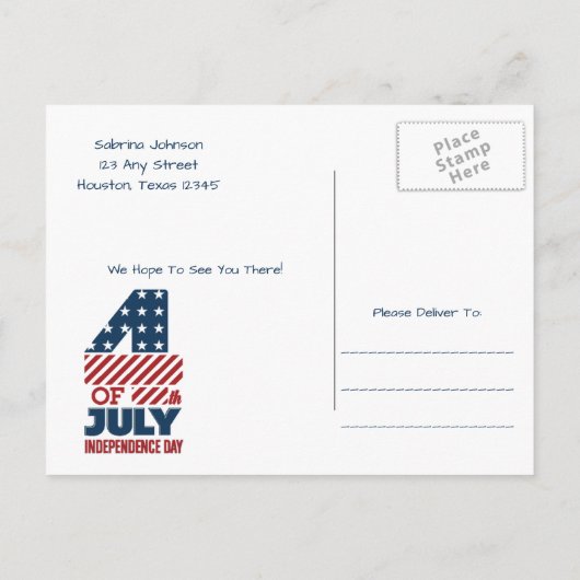 Blauw Vuurwerk 4 juli Uitnodiging voor een feestje (Achterkant)