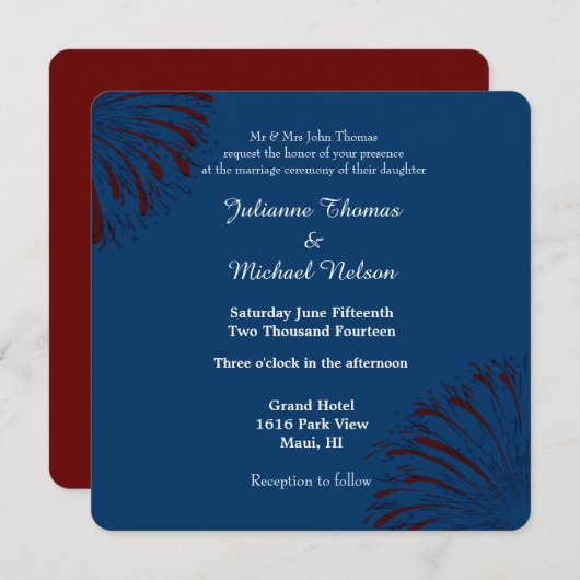 Blauw vuurwerk bruiloft kaart (Voorkant / Achterkant)