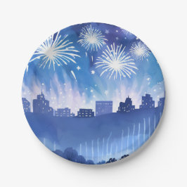Blauw vuurwerkdisplay | Vuurwerk Waterverf Papieren Bordje