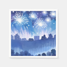 Blauw Vuurwerkdisplay | Vuurwerk Waterverf Servet