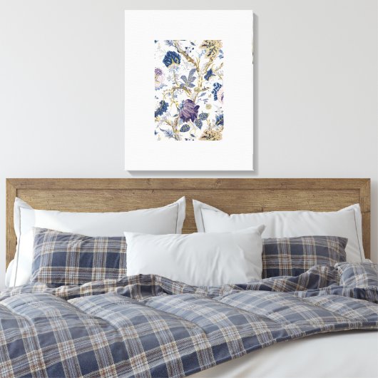 Blauw W.Morris Patroon Uitgerekt Canvas Print (Insitu (Slaapkamer))
