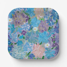 Blauw waas bloem 7" vierkante papieren borden bordje