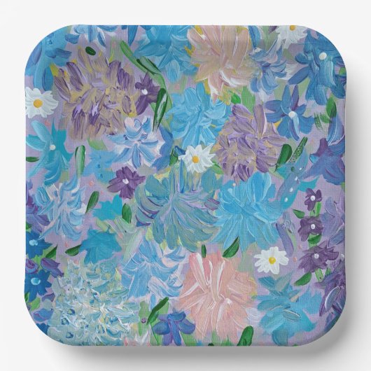 Blauw waas bloem 9" vierkante papieren borden papieren bordje (Voorkant)