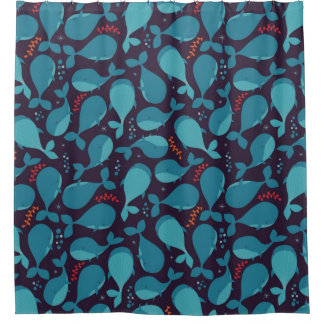 Blauw walvispatroon douchegordijn
