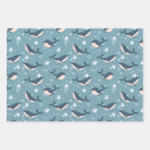 Blauw walvispatroon inpakpapier vel