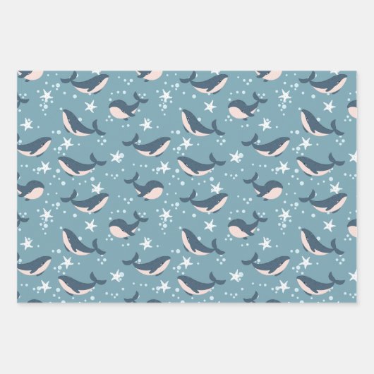 Blauw walvispatroon inpakpapier vel (Voorkant)