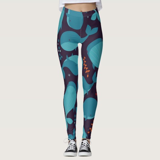 Blauw walvispatroon leggings (Voorkant)