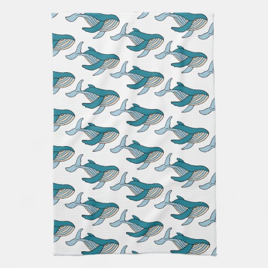 Blauw walvispatroon theedoek (Verticaal)