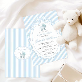 Blauw Wandelwagen Baby Carriage Boog Preppy Jongen Kaart