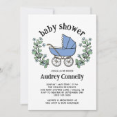 Blauw  Wandelwagen Groen Jongen Baby shower Kaart (Voorkant)