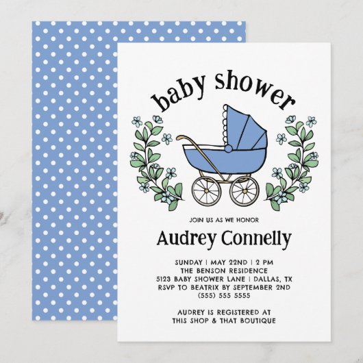 Blauw  Wandelwagen Groen Jongen Baby shower Kaart (Voorkant / Achterkant)