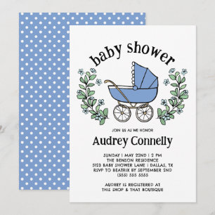 Blauw  Wandelwagen Groen Jongen Baby shower Kaart