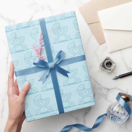 Blauw wandelwagenpatroon inpakpapier (Geschenken)