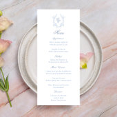 Blauw Wapen met Monogram Trouwreceptie Menu Kaart
