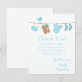 Blauw wasgoed Baby 4x5 flat-panelkaart Bedankkaart (Voorkant / Achterkant)