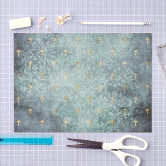 Blauw wasgoed met gouden paddenstoelen Ontkoppelen Tissuepapier (Craft)