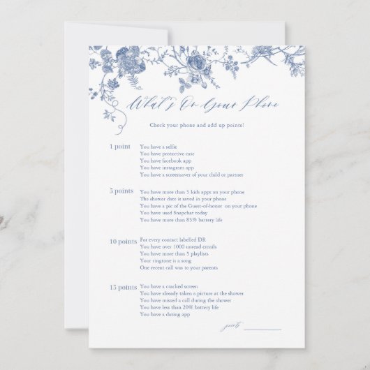 Blauw Wat is er op uw telefoon bruids spel Kaarten (Voorkant)