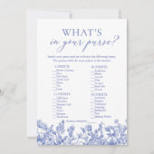 Blauw Wat zit er in je tas Vrijgezellenfeest spel Kaart (Voorkant)