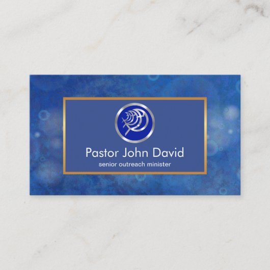 Blauw Water Bokeh Ichthus Vis Pastor Visitekaartje (Voorkant)