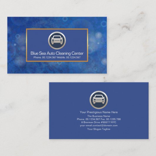 Blauw water Bubbles Gold Lijst Auto Wash Visitekaartje (Voorkant / Achterkant)