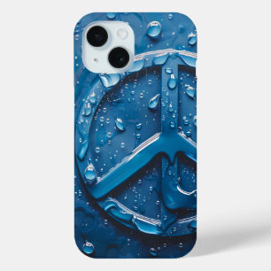 Blauw Water Druppels Vrede Symbool Telefoonhoes iPhone 15 Case