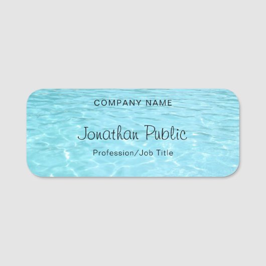 Blauw water Elegant modern handgeschreven script A Naamplaatje (Voorkant)