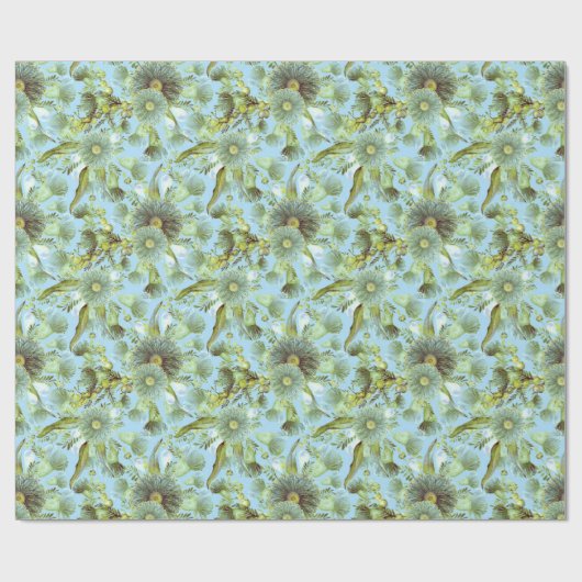  blauw water en Eucalyptus Cadeaupapier (Vlak)