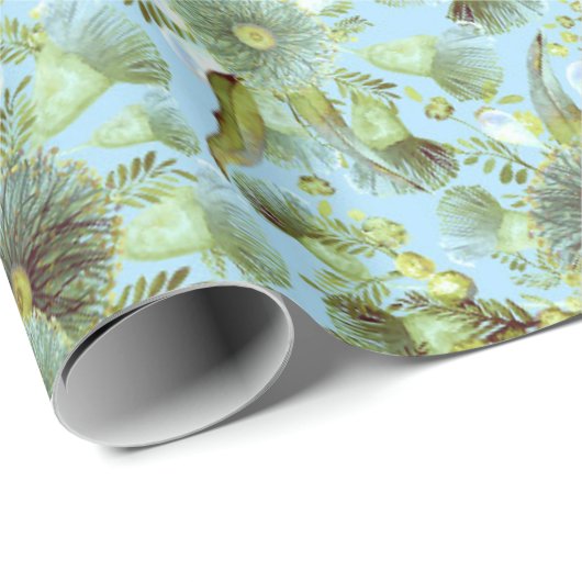  blauw water en Eucalyptus Cadeaupapier (Rol Hoek)