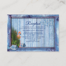 Blauw water kiezelstenen & roze flamingo's informatiekaartje