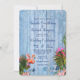 Blauw water kiezelstenen & roze flamingo's kaart