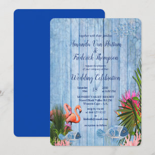Blauw water kiezelstenen & roze flamingo's kaart