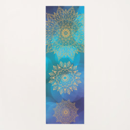 Blauw Water Kleur Kosmische Boho Gouden Mandala Yogamat