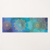 Blauw Water Kleur Kosmische Boho Gouden Mandala Yogamat (Voorkant (horizontaal))