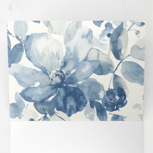 BLAUW WATER KLEUR TRIFOLD BRUILOFT UITNODIGING (Binnenzijde eerst)