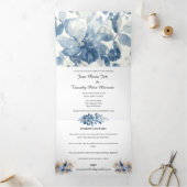 BLAUW WATER KLEUR TRIFOLD BRUILOFT UITNODIGING (Binnen)