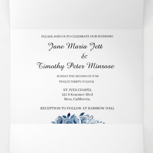 BLAUW WATER KLEUR TRIFOLD BRUILOFT UITNODIGING (Binnenkant midden)