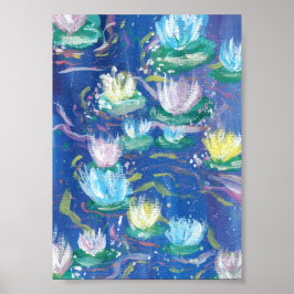 Blauw Water Lelies Print, Waarde Poster Papier