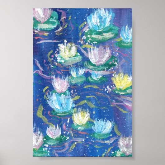 Blauw Water Lelies Print, Waarde Poster Papier (Voorkant)