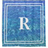 Blauw Water Monogram Naam Ocean Zee Pool Douchegordijn (Voorkant)