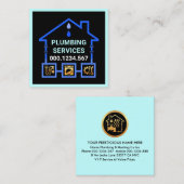 Blauw water pijp lekt naar huis vierkante visitekaartje (Voorkant / Achterkant)