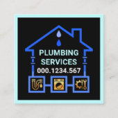 Blauw water pijp lekt naar huis vierkante visitekaartje (Voorkant)