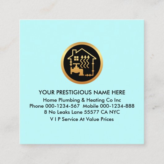 Blauw water pijp lekt naar huis vierkante visitekaartje (Achterkant)