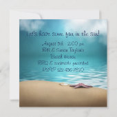 Blauw Water Schelpen Zand Strand Feest Kaart (Achterkant)