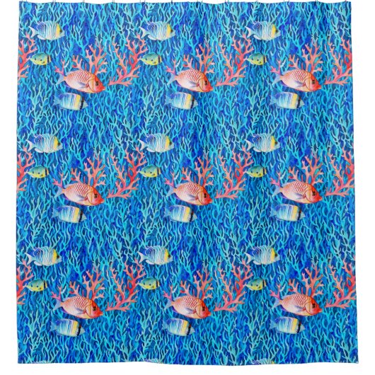 Blauw water, vis en koraal Oceanic Douchegordijn (Voorkant)
