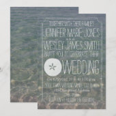 Blauw water + zand dollair modern strand bruiloft kaart (Voorkant / Achterkant)