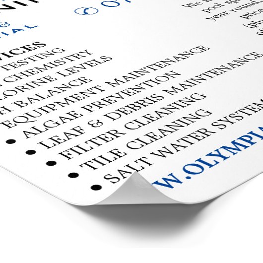 Blauw water, zwembad schoonmaken Adverteren Poster (Hoek)